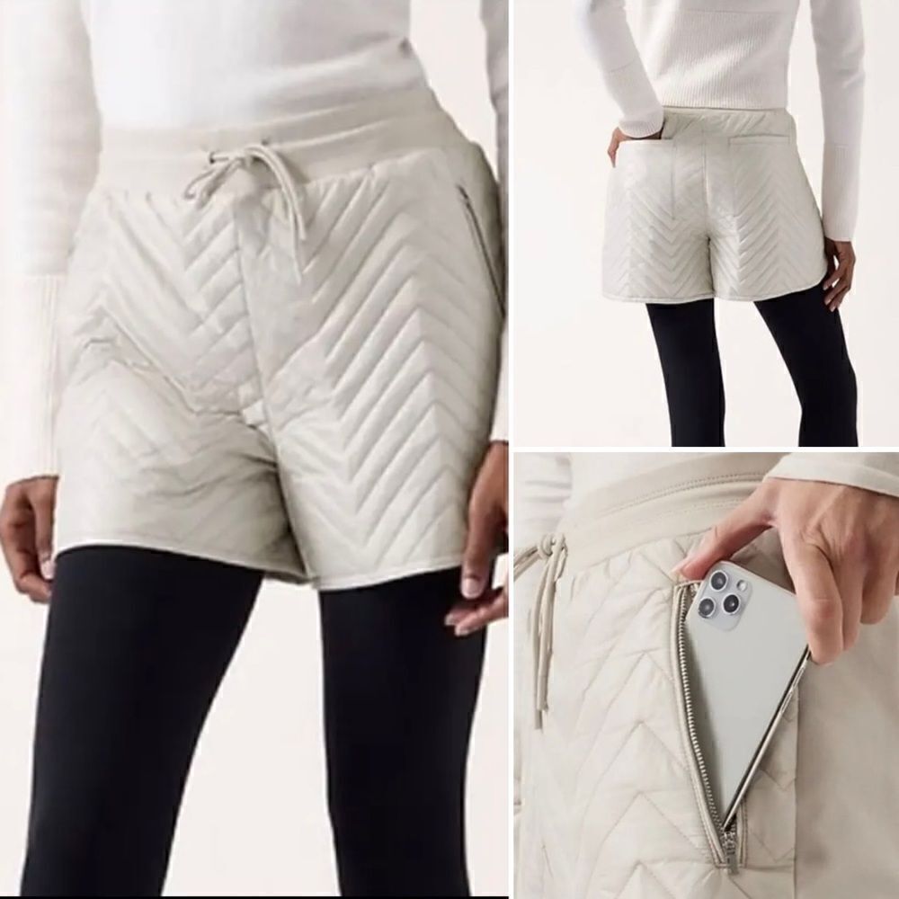 Athleta Apres Quilted Ski Shorts Abalone Grey Size 8 NWT $89 Drawstring Waist